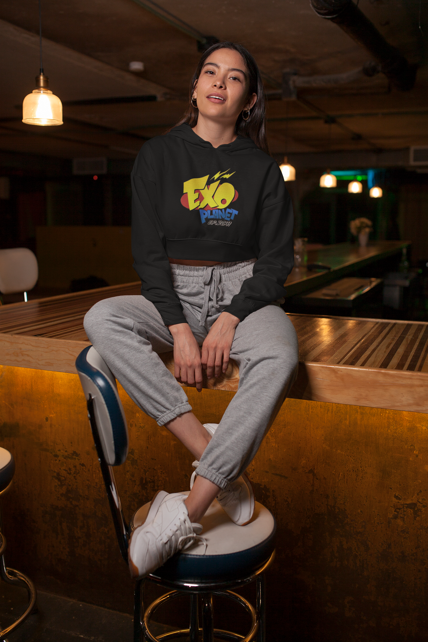 EXO PLANET - Winter Crop Hoodies BLACK
