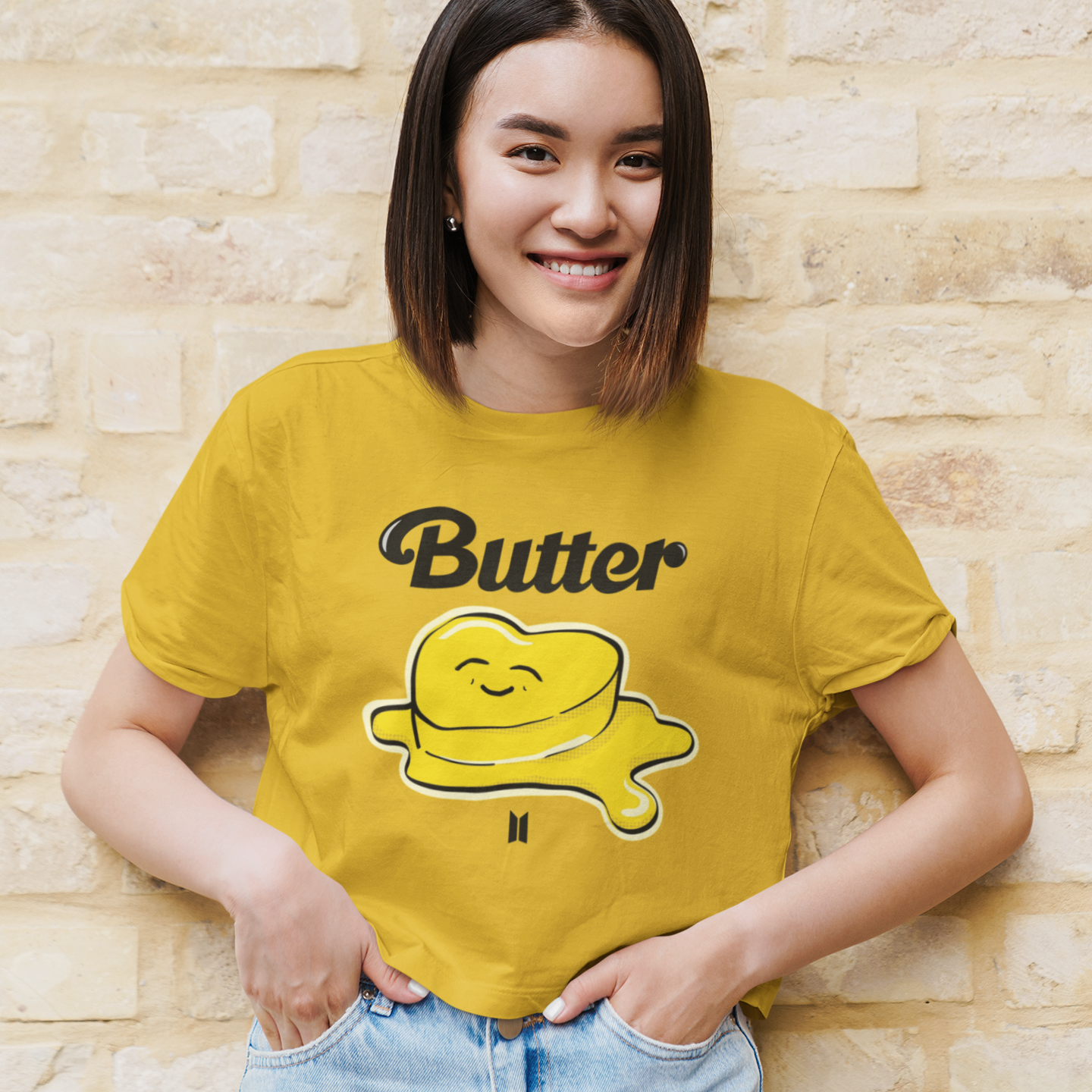 Butter : BTS-HALF-SLEEVE CROP TOPS YELLOW