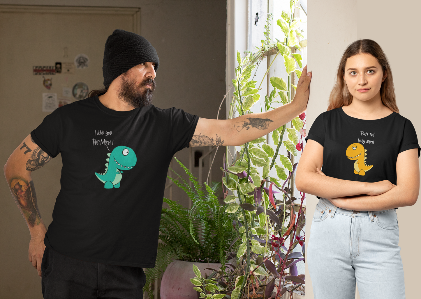 Cute Dragons : Half Sleeve Couple T shirts Black