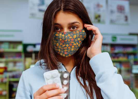 "Tribal Doodle Patterns"- Printed Tetra Shield Protection Mask Female