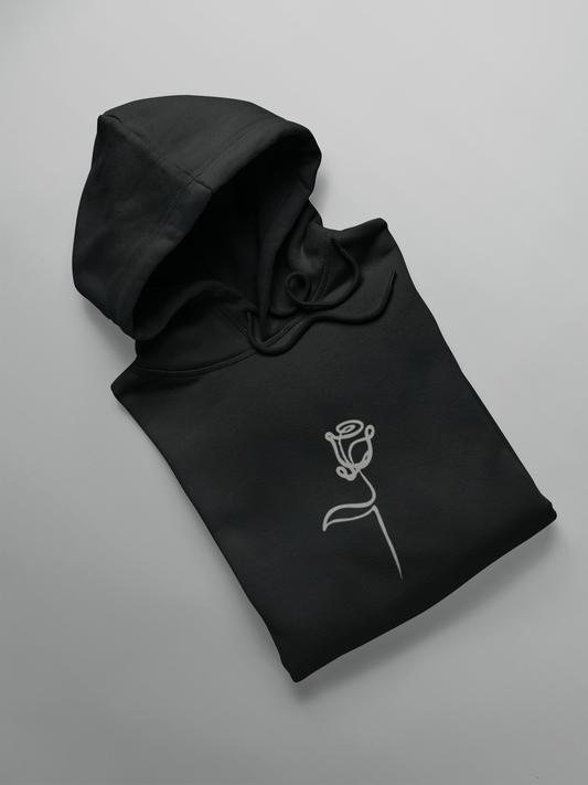 Rose Line Art: MINIMAL - WINTER HOODIES BLACK
