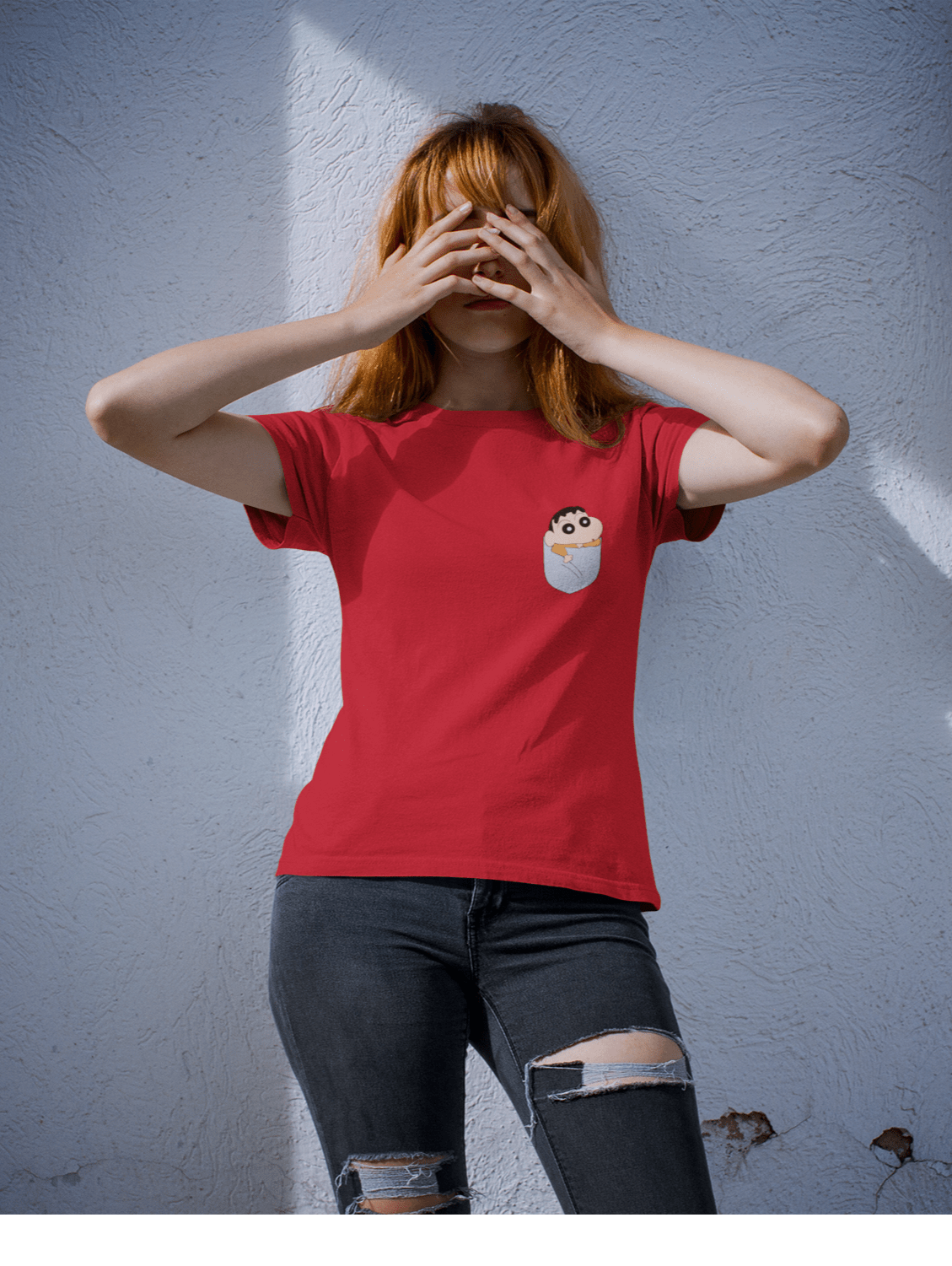 Shinchan - HALF-SLEEVE POCKET DESIGN T-SHIRTS. RED