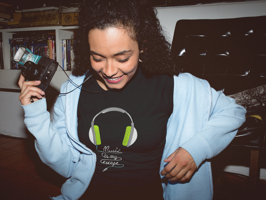 MUSIC IS MY ESCAPE - HALF-SLEEVE T-SHIRT'S BLACK