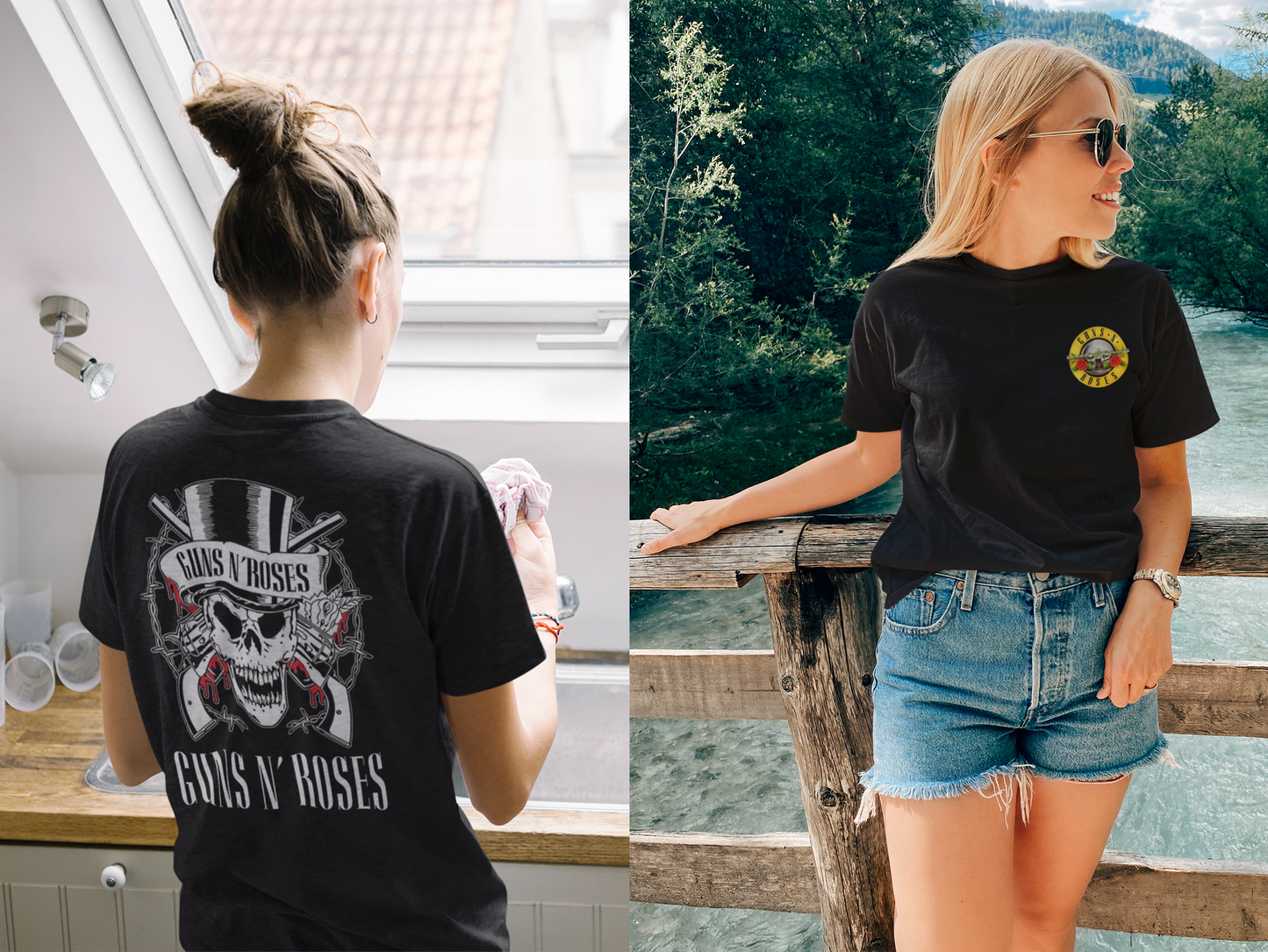 Guns & Roses (Double Sided Print): Music & Bands- Half Sleeve T-Shirts