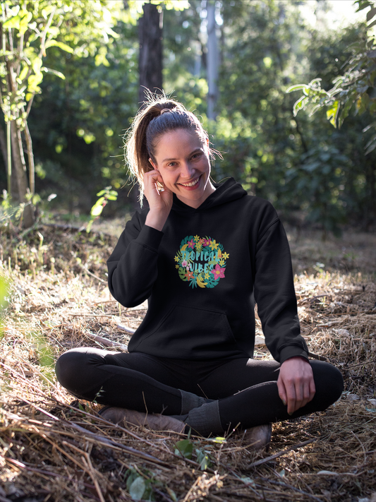 "TROPICAL VIBES" - WINTER UNISEX HOODIES (BLACK) BLACK