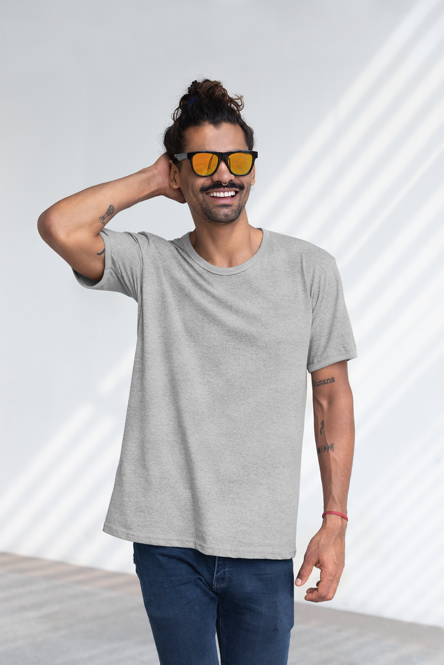BASIC HEATHER GREY HALF-SLEEVE T-SHIRTS BLACK