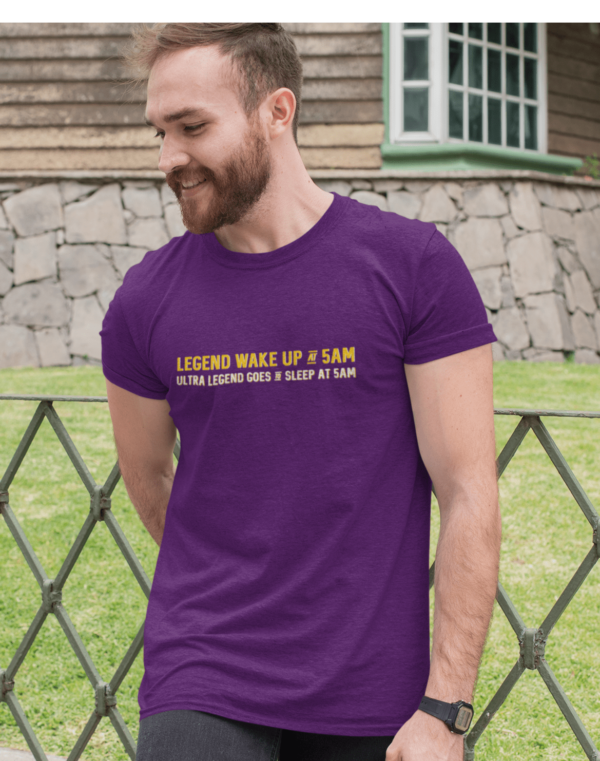 LEGENDS WAKE UP - Slogan Half Sleeve T-shirts PURPLE