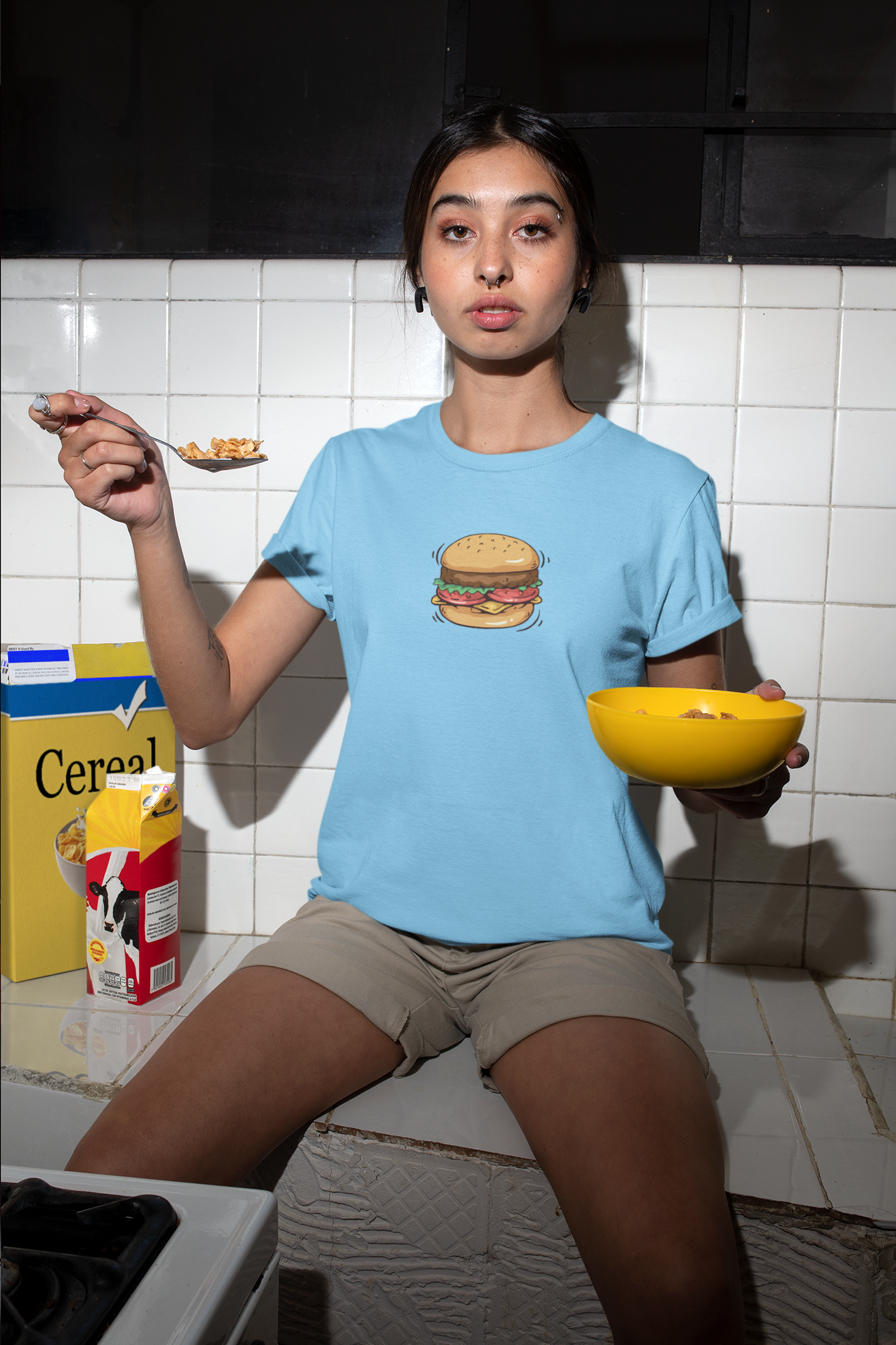 Burger: Foodie - HALF-SLEEVE T-SHIRTS SKY BLUE