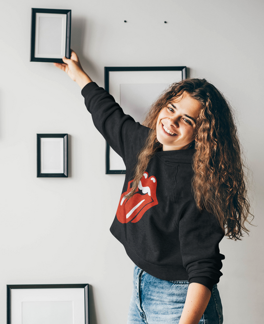 Rolling Stone - Winter Crop Hoodies BLACK