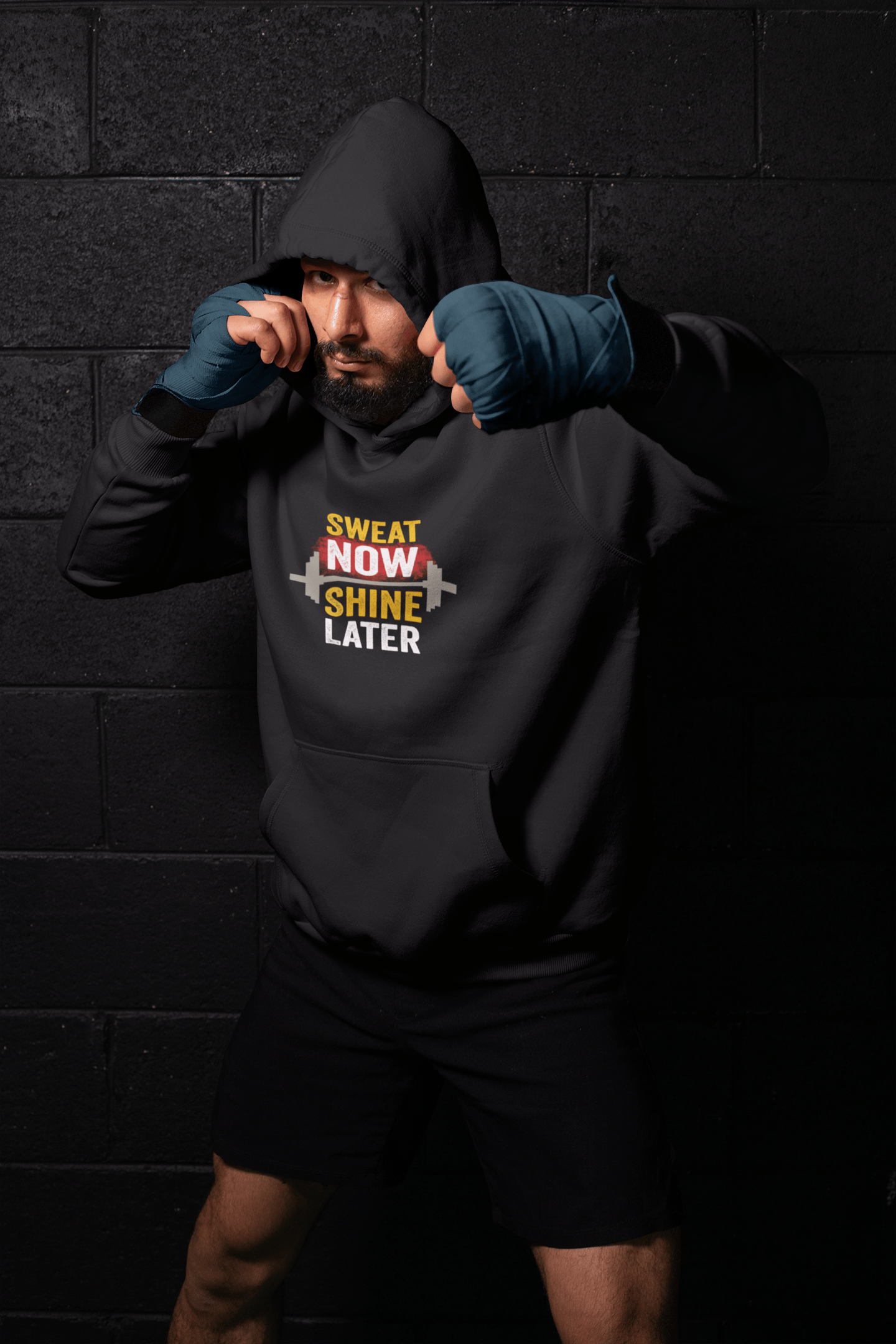 " SWEAT NOW, SHINE LATER " - WINTER HOODIES BLACK