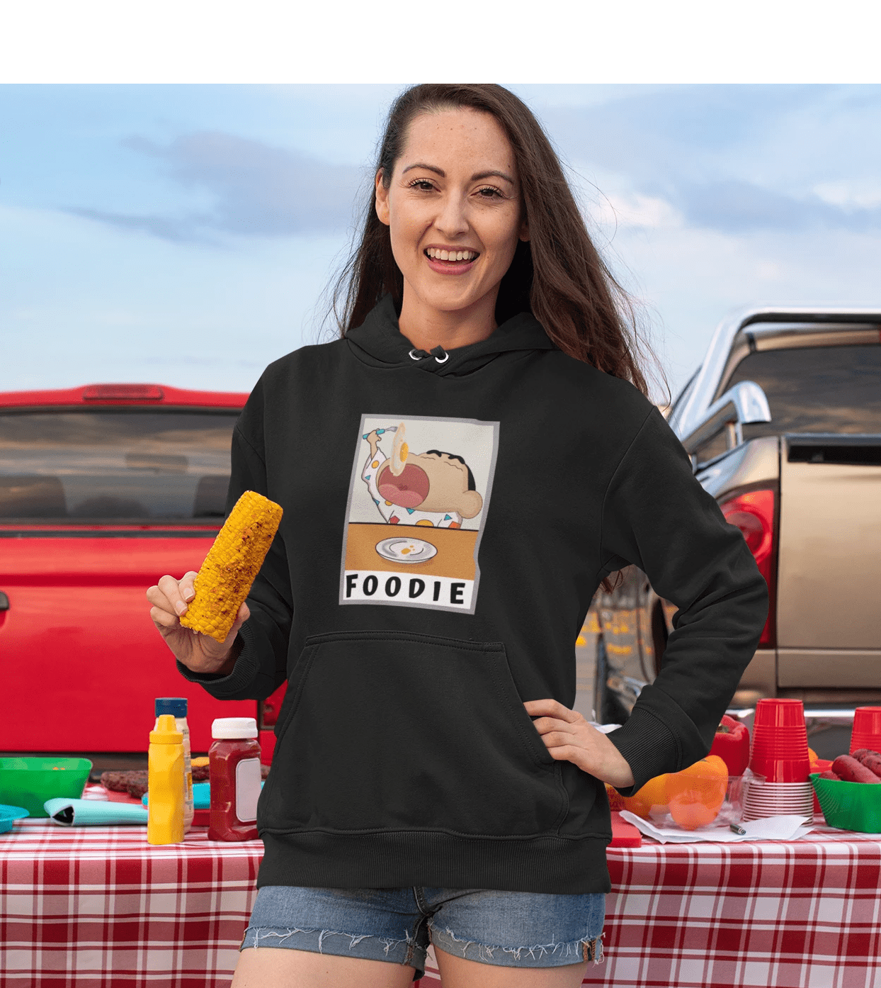 "FOODIE"- SHINCHAN - WINTER HOODIES BLACK