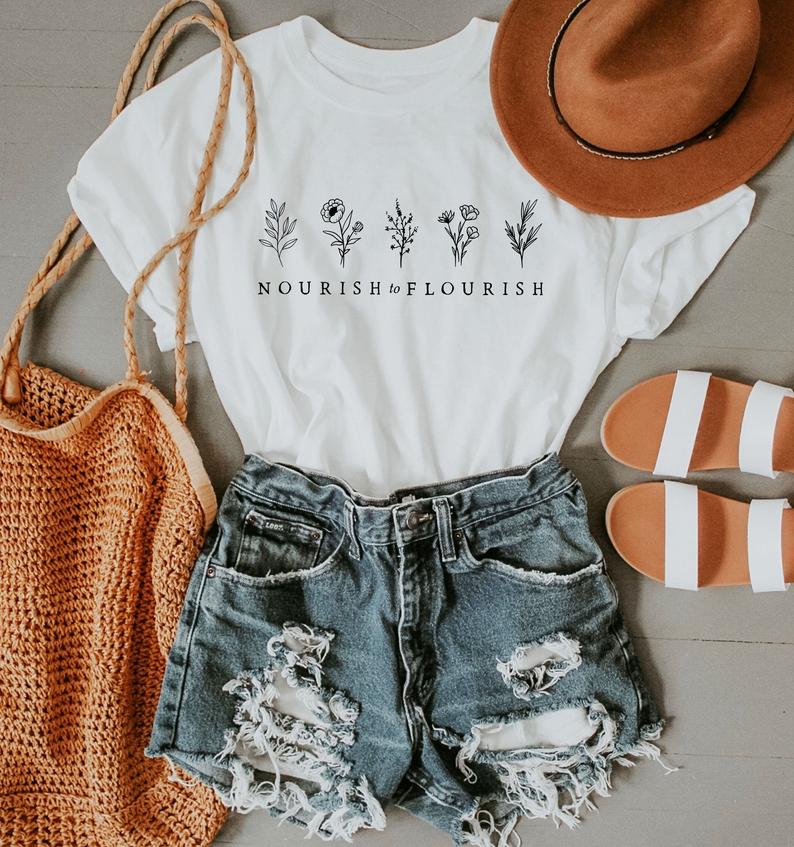 Nourish To Flourish - MINIMAL: Unisex Half-Sleeve T-Shirt WHITE