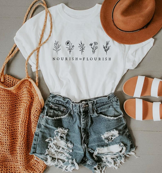 Nourish To Flourish - MINIMAL: Unisex Half-Sleeve T-Shirt WHITE
