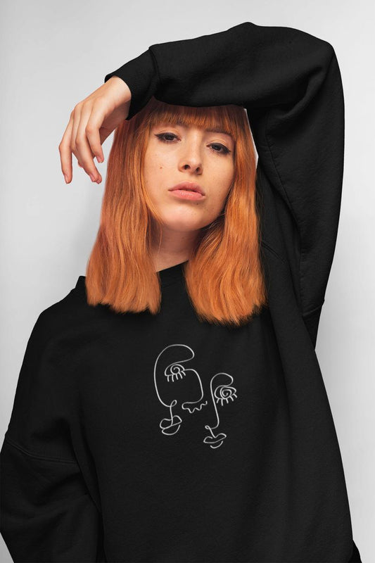 Couple Line Art- MINIMAL : Winter Sweatshirts BLACK