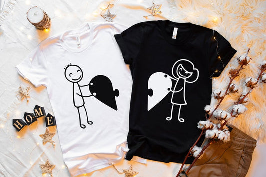 Heart Puzzle - Half Sleeve Couple T-Shirts