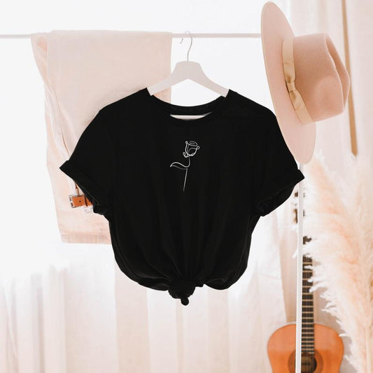 Rose Line Art- MINIMAL : Unisex Half-Sleeve T-Shirt BLACK