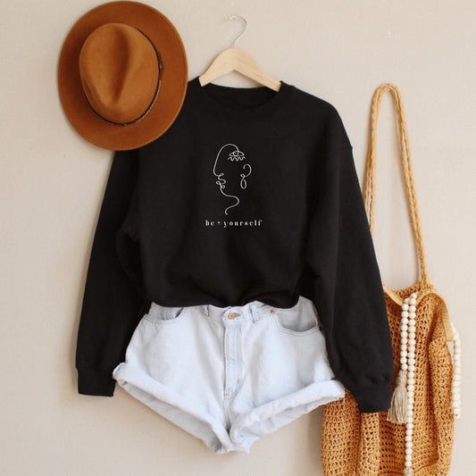 Be Yourself Line Art- MINIMAL : Winter Sweatshirts BLACK