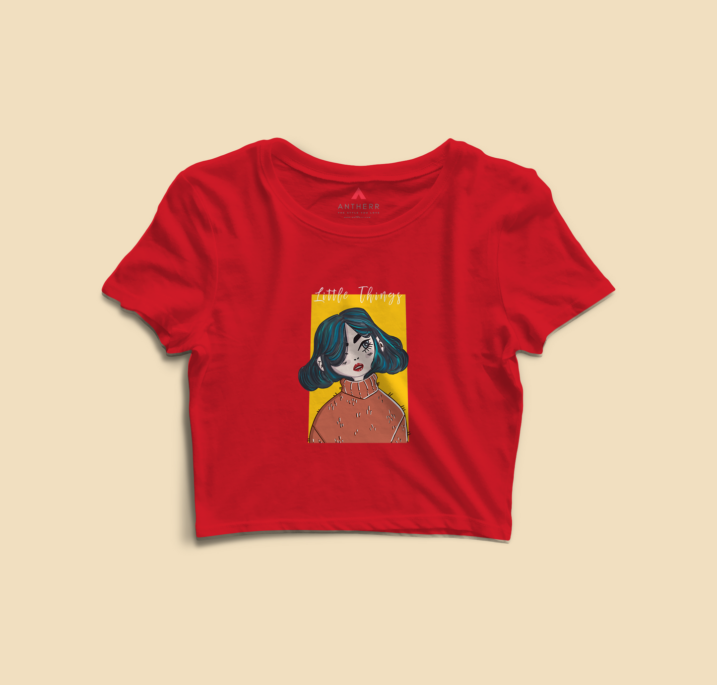 "LITTLE THINGS" - HALF-SLEEVE CROP TOPS RED