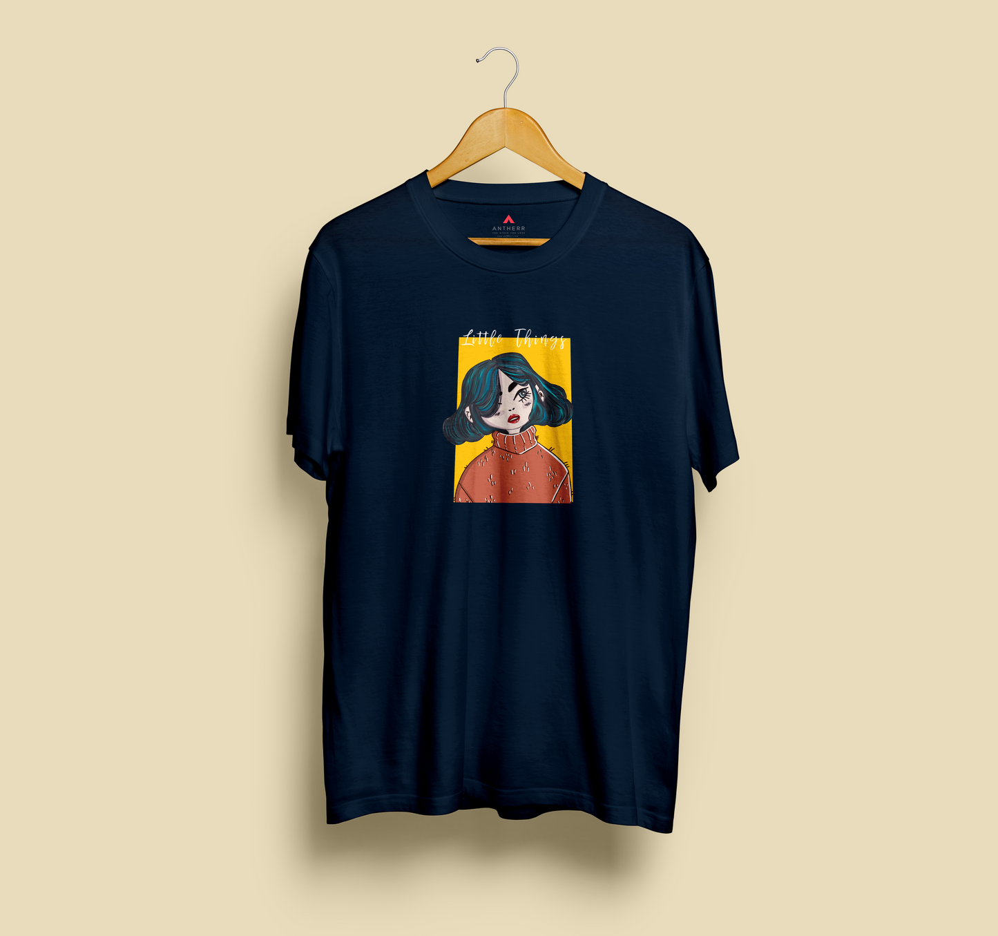 "LITTLE THINGS" HALF-SLEEVE T-SHIRTS NAVY BLUE