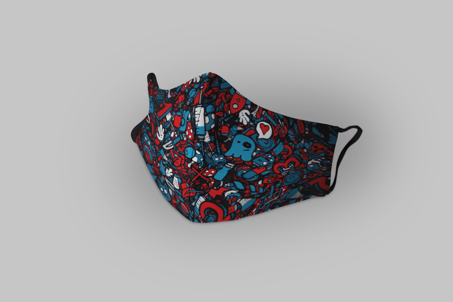 "Blue & Red Boo Doodle Patterns" : Tetra Shield Protection Mask (PACK OF 3) L (10 x 5.5) Inch