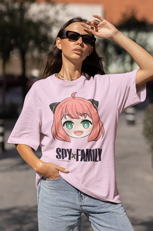 Anya: SpyxFamily- Anime Oversized T-shirts LIGHT BABY PINK Cotton 240 GSM