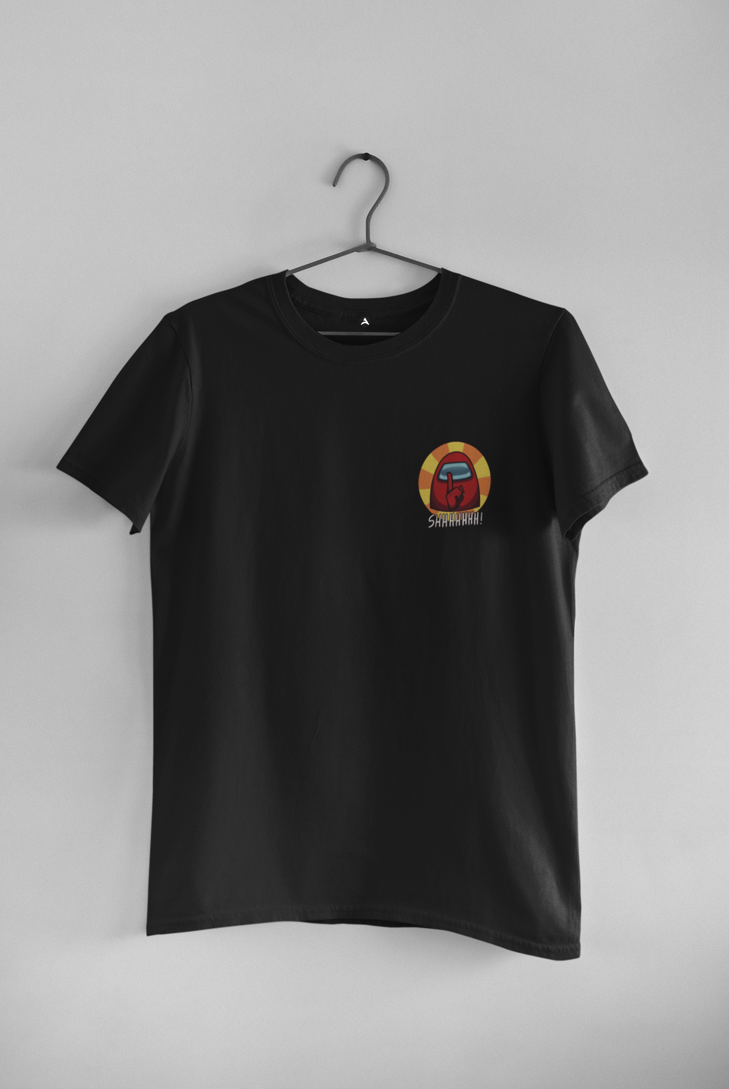 SHHH : AMONG US POCKET DESIGN HALF-SLEEVE T-SHIRTS BLACK