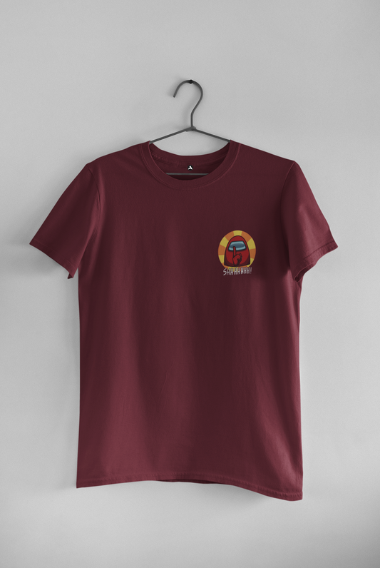 SHHH : AMONG US POCKET DESIGN HALF-SLEEVE T-SHIRTS MAROON