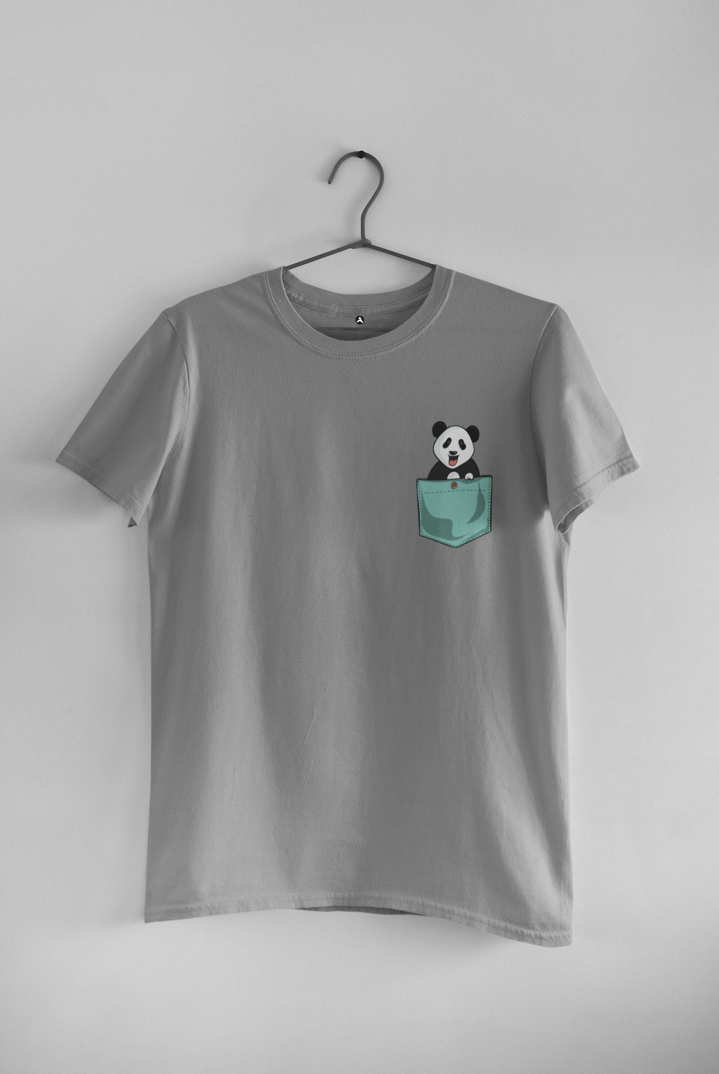 Cute Panda Half-Sleeve Pocket Design T-Shirts STEEL GREY