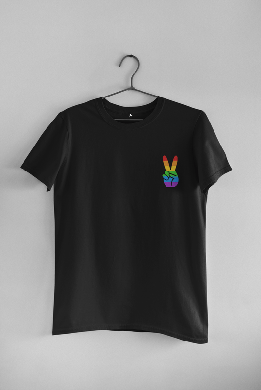 PEACE AND VICTORY POCKET DESIGN HALF-SLEEVE T-SHIRT.