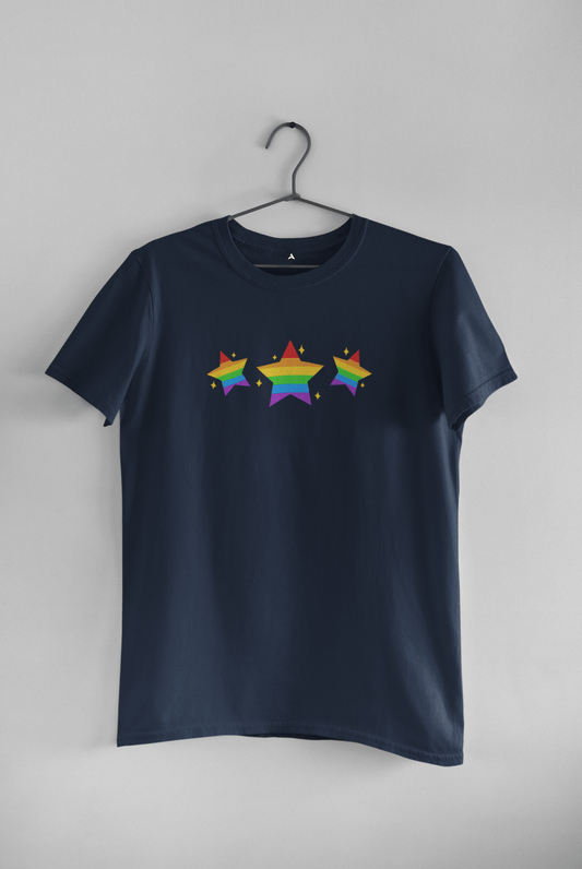 PRIDE STARS HALF-SLEEVE T-SHIRT. NAVY BLUE