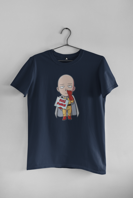 Free Punch: One Punch Man : Anime- Regular Fit T-Shirts NAVY BLUE