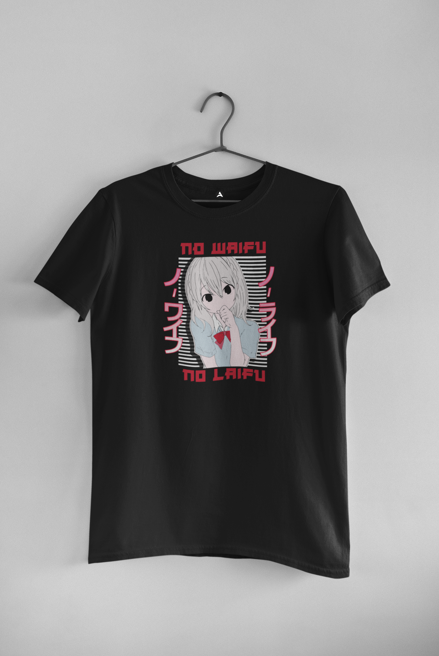 No Waifu: Anime- Half Sleeve T-Shirts BLACK