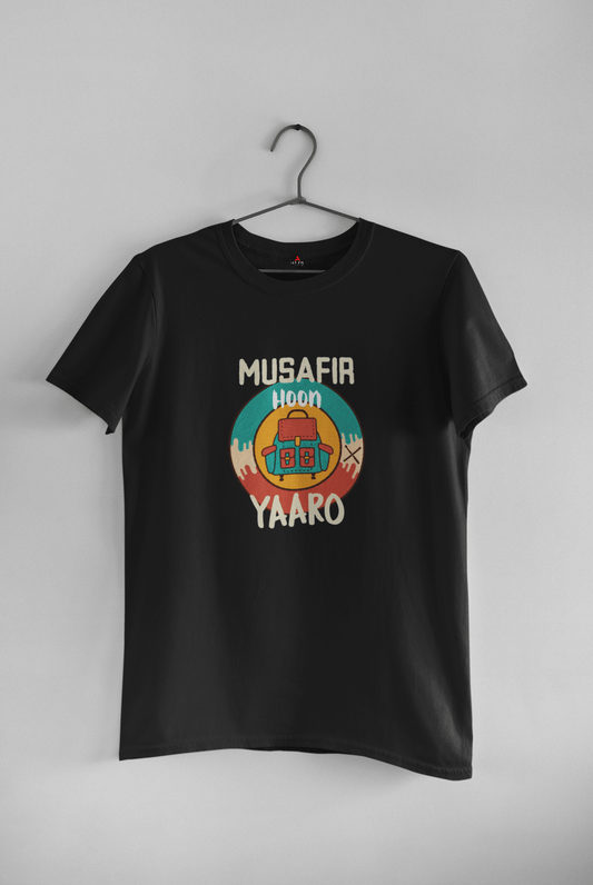 " MUSAFIR HOON YAARO " UNISEX HALF-SLEEVE T-SHIRTS BLACK
