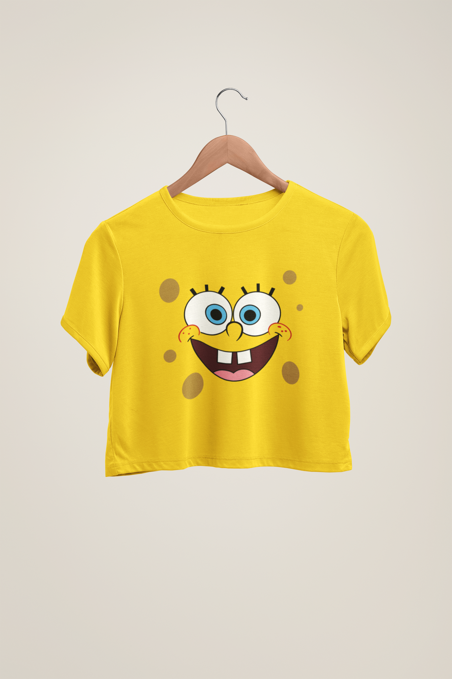 Spongebob Face - HALF-SLEEVE CROP TOPS