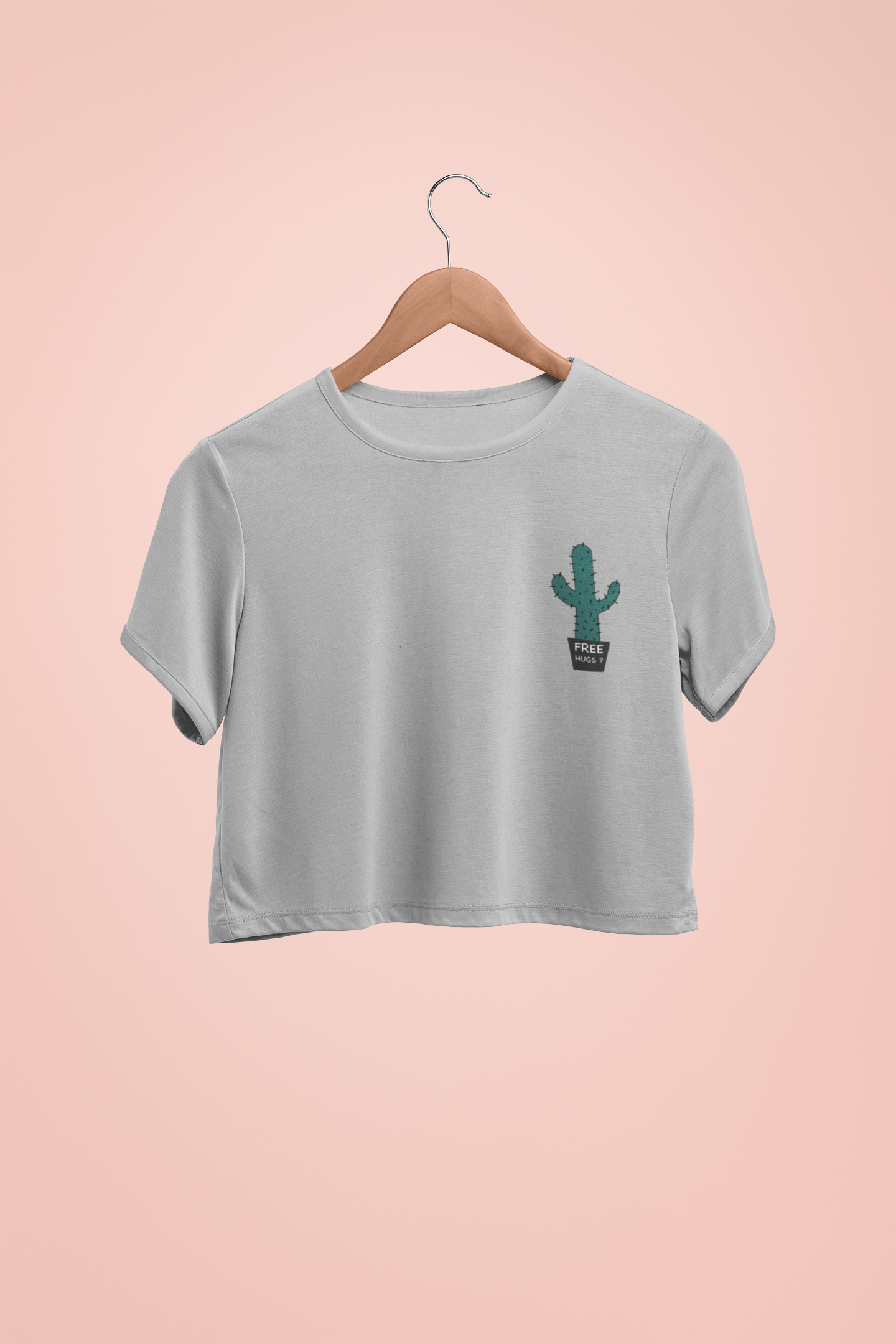 " FREE HUGS " - HALF-SLEEVE POCKET DESIGN CROP TOPS GREY