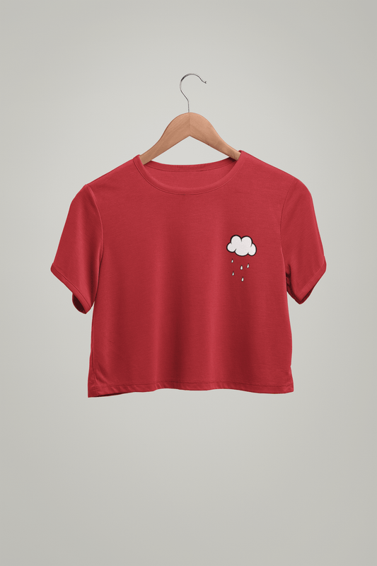 " CLOUDS AND RAINS " Half-sleeve Pocket Design Crop Top's