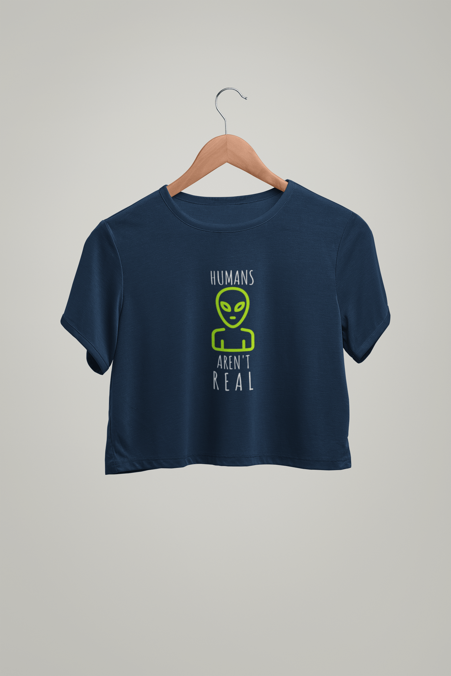 " HUMANS ARE NOT REAL " - HALF-SLEEVE CROP TOPS