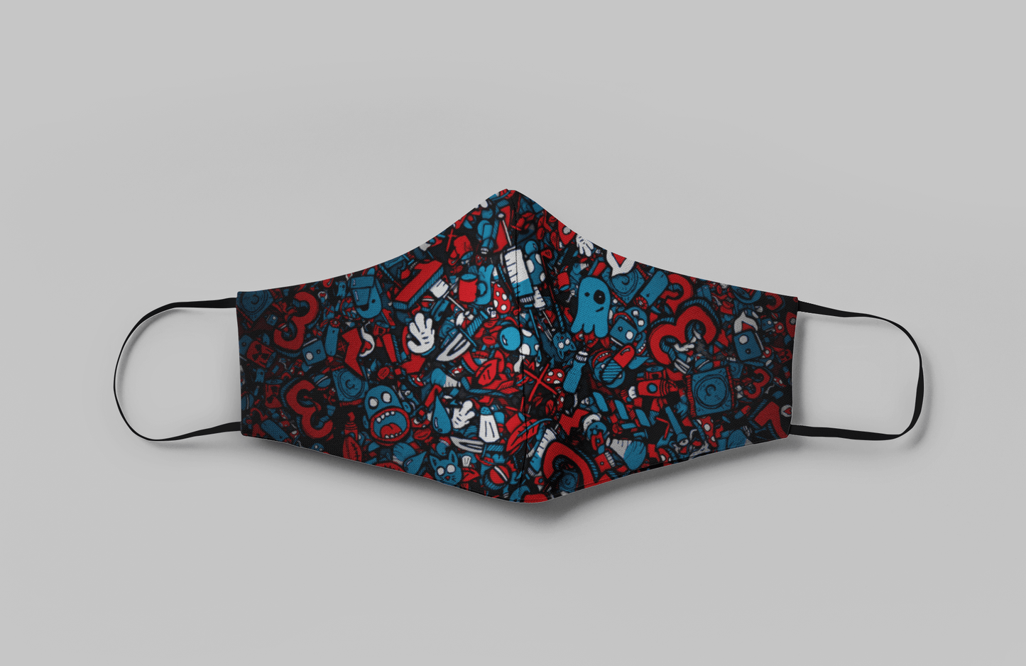 "Blue & Red Boo Doodle Patterns" : Tetra Shield Protection Mask (PACK OF 3)