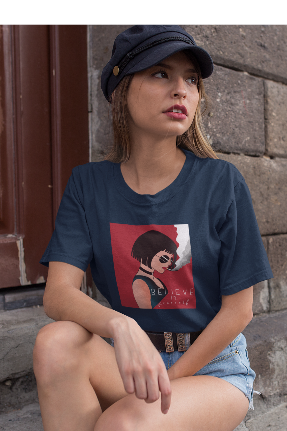 BELIEVE IN YOURSELF HALF SLEEVE T-SHIRTS NAVY BLUE