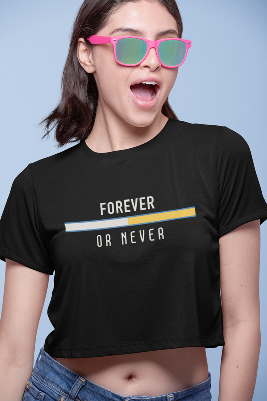 FOREVER OR NEVER -HALF-SLEEVE CROP TOPS BLACK