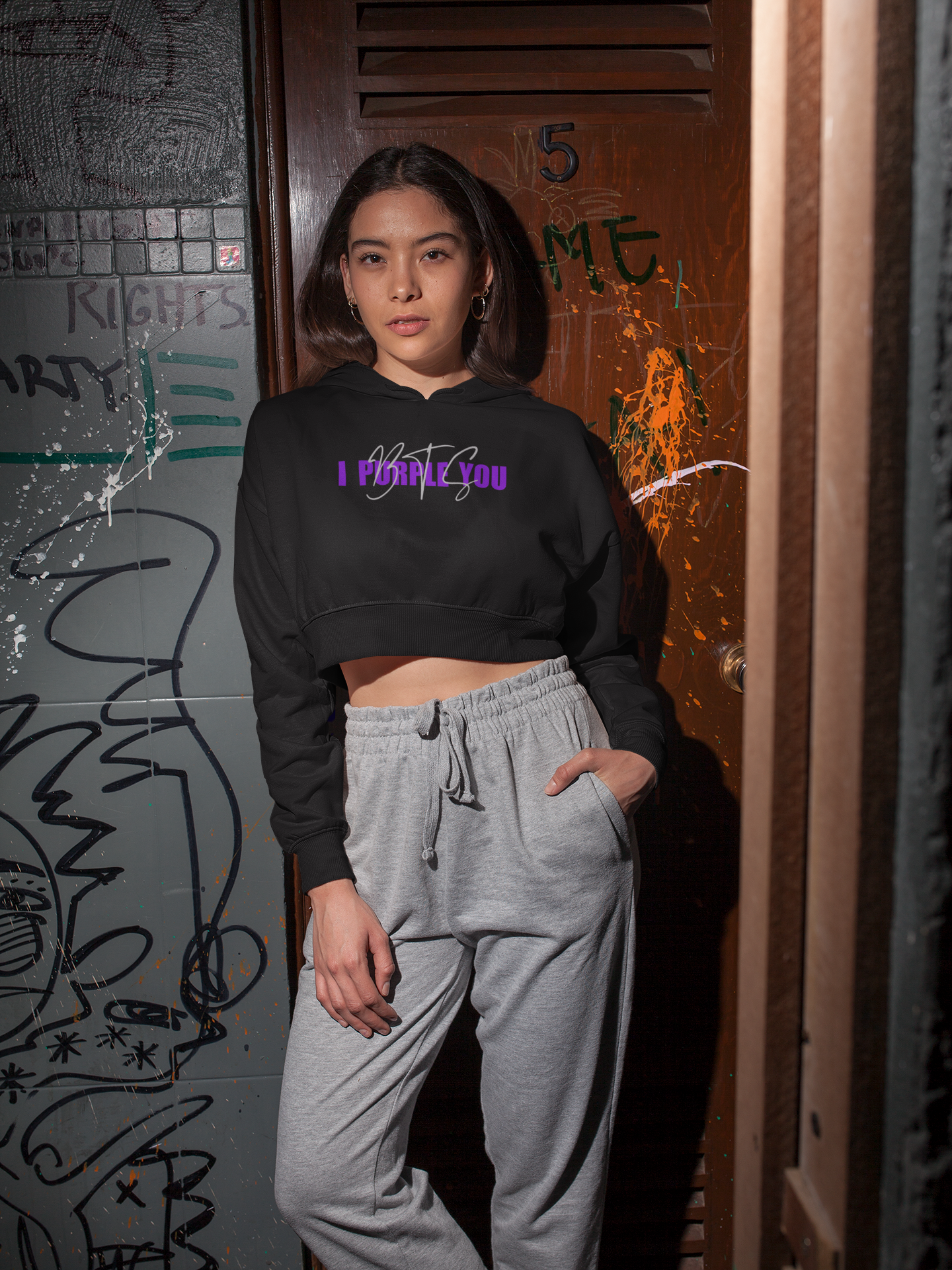 I Purple You : BTS - Winter Crop Hoodies BLACK