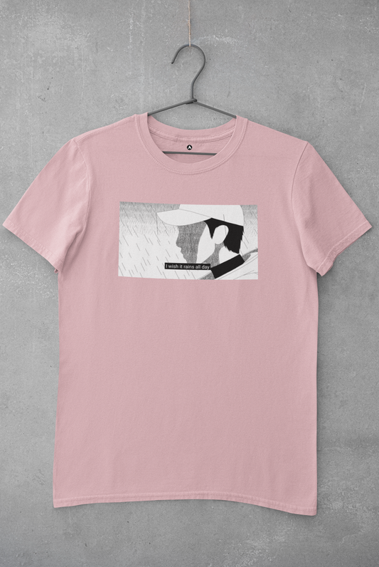 I WISH IT RAINS ALL DAY : RM MONO - HALF-SLEEVE T-SHIRT'S BABY PINK