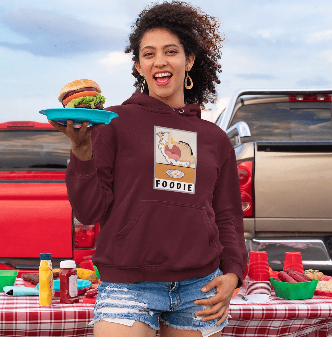 "FOODIE"- SHINCHAN - WINTER HOODIES MAROON