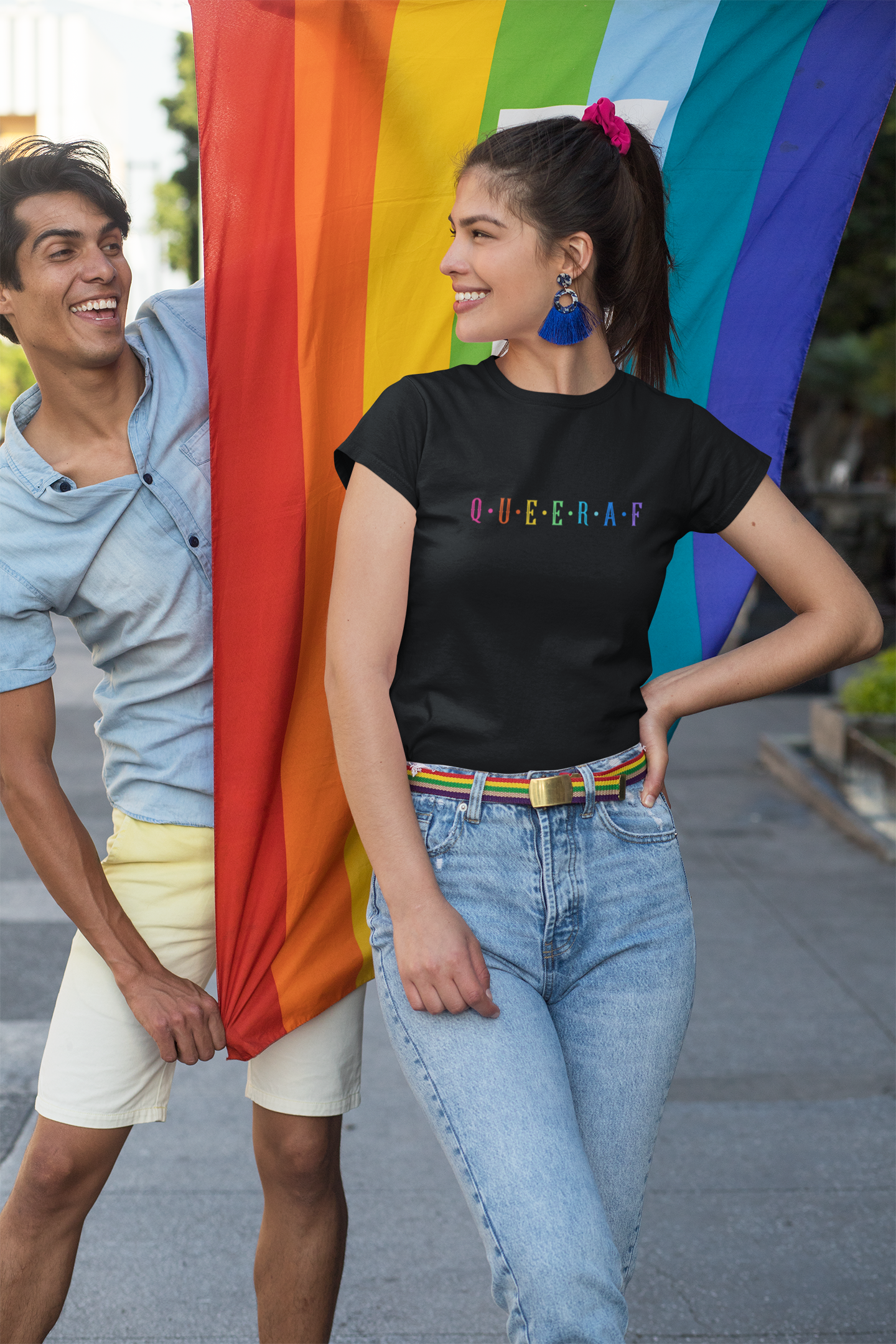 "QUEERAF " HALF-SLEEVE T-SHIRT. BLACK
