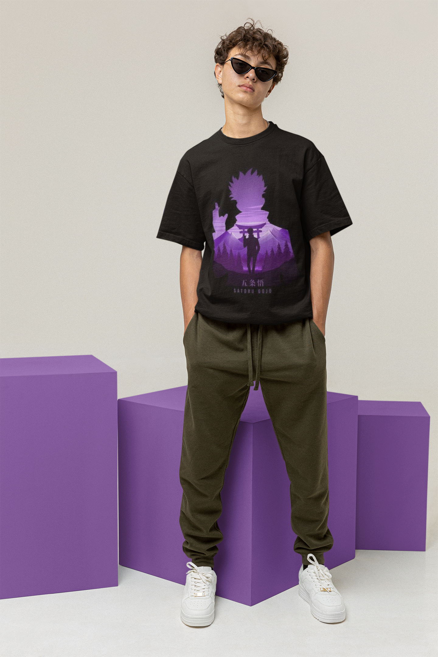Satoru Gojo-Jujutsu Kaisen: Anime- Oversized T-Shirts BLACK Cotton 240 GSM