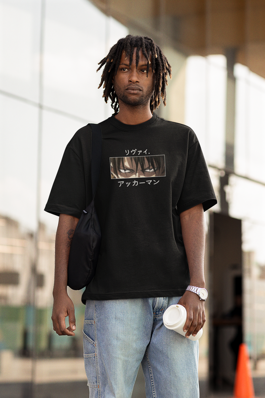 Levi Ackerman's Eyes- Attack on Titan: Anime- Oversized T-Shirts BLACK Cotton 240 GSM