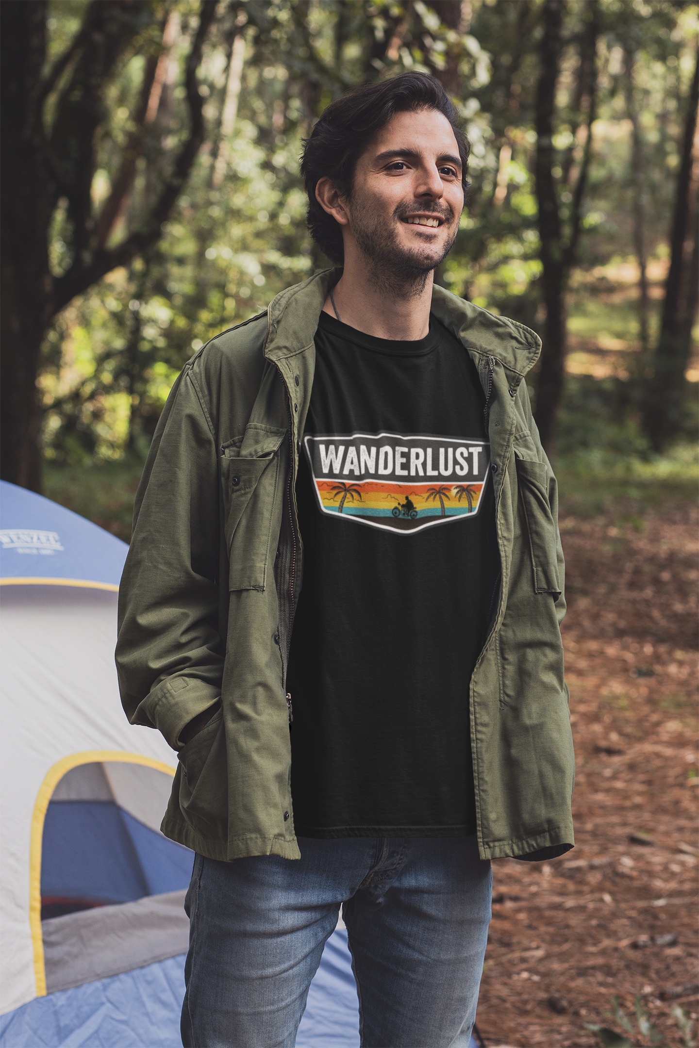 "WANDERLUST" - HALF-SLEEVE T-SHIRTS BLACK
