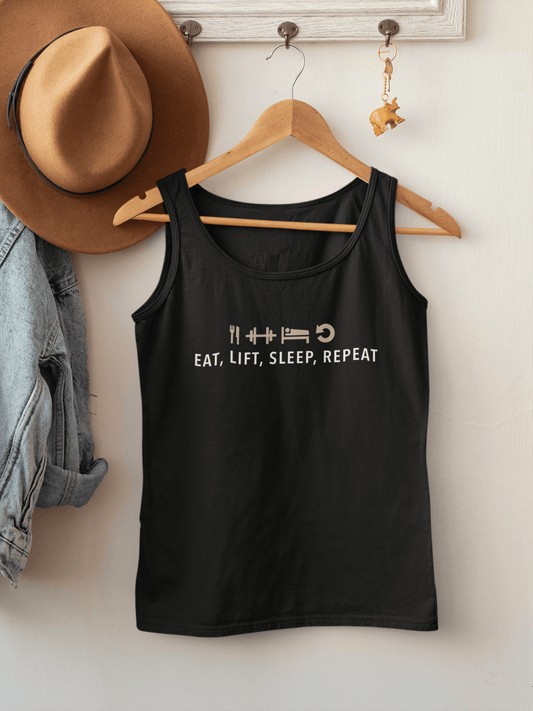 EAT, LIFT, SLEEP, REPEAT: SLEEVELESS T-SHIRTS BLACK