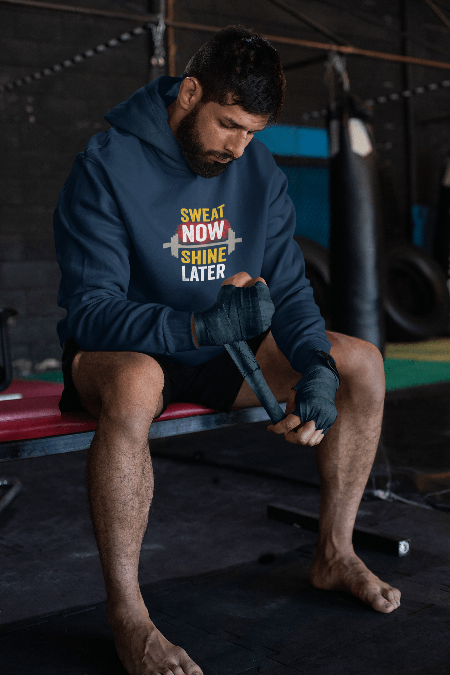 " SWEAT NOW, SHINE LATER " - WINTER HOODIES NAVY BLUE