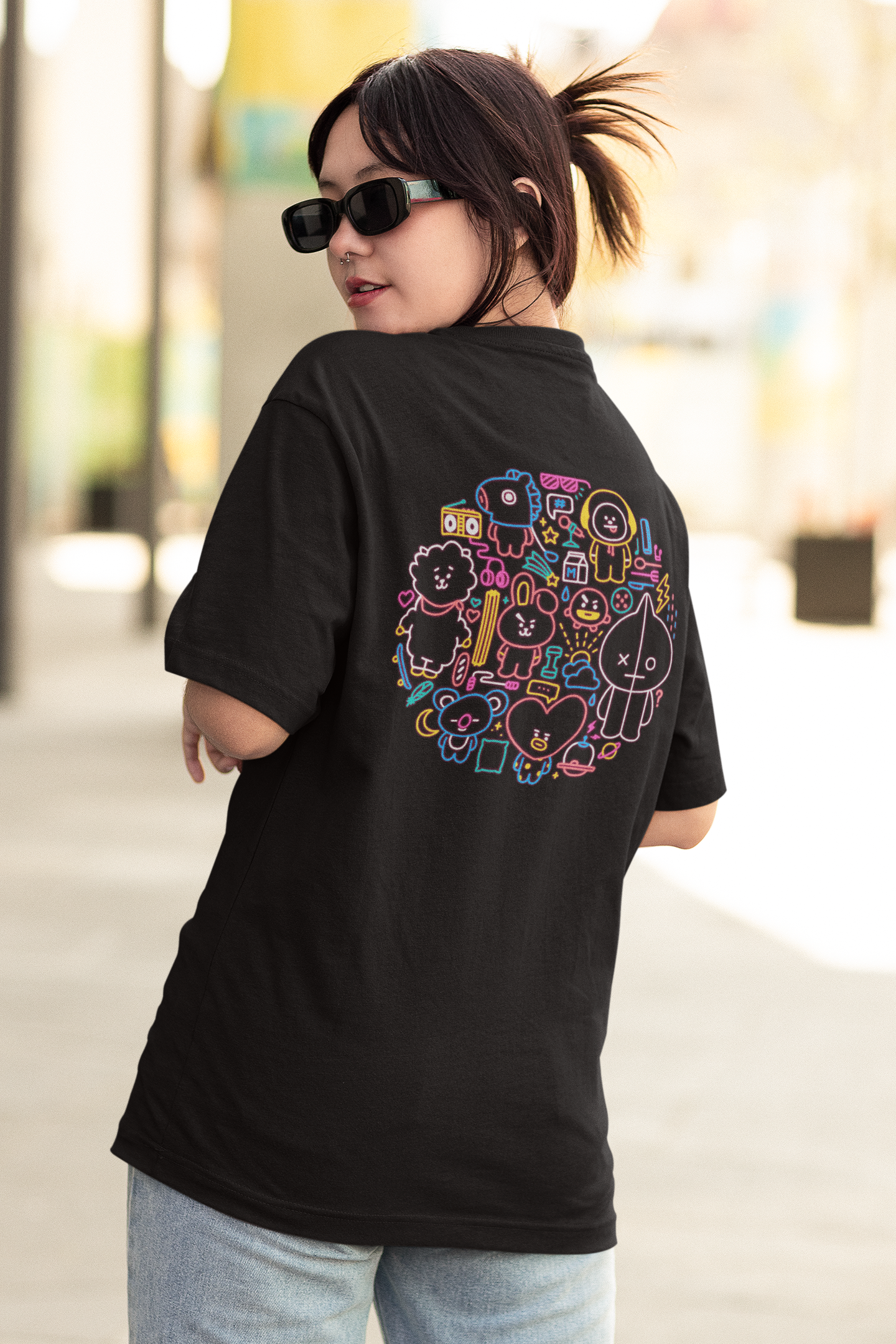 BT21-(Double Sided Print)- Half Sleeve T-Shirts. 7XL WHITE